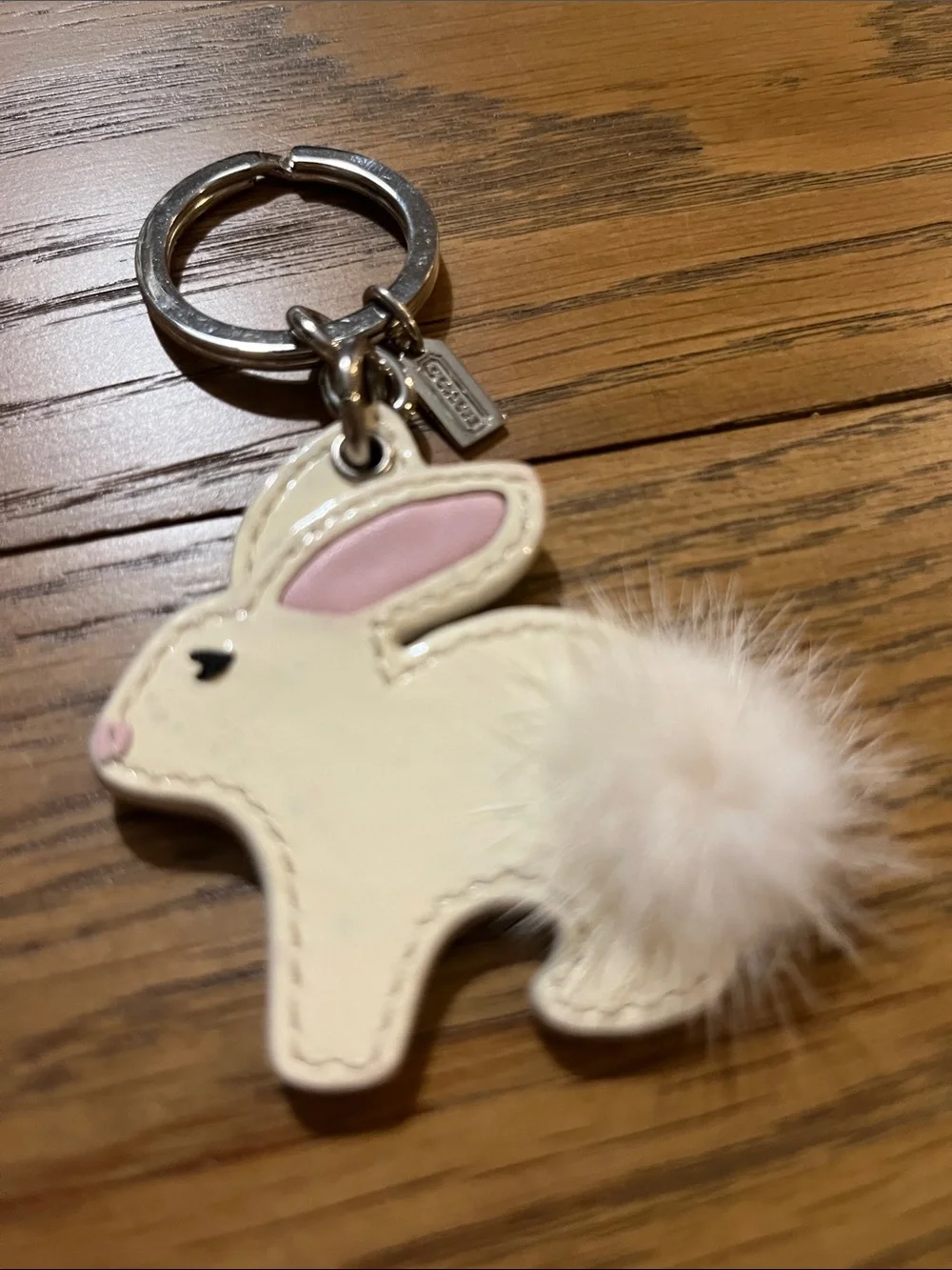 Vintage Coach Cream Bunny Keyring with Pink Ear & Pom tail